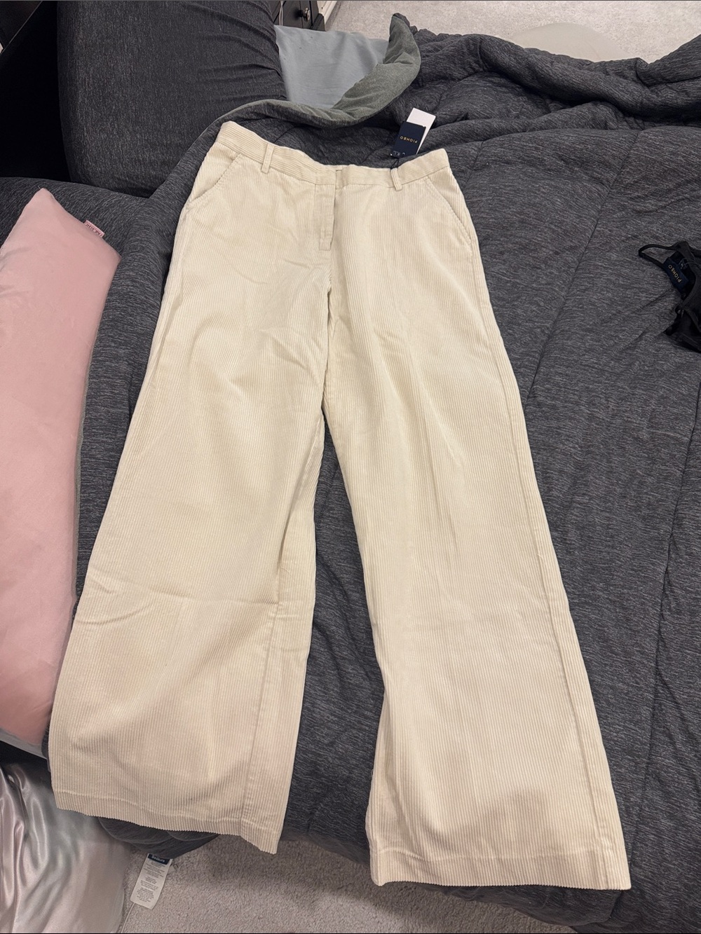 Piombo Cream Corduroy Wide-Leg Trousers